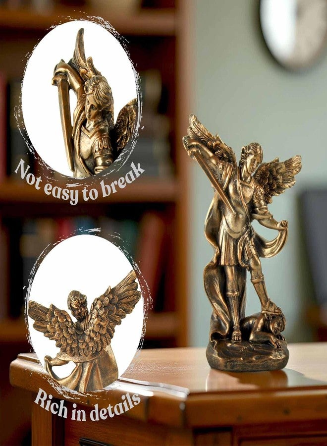 PlentifulHome St. Michael The Archangel Statue - Bronze Resin Religious Figurine Depicting Saint Michael Defeating Evil - Christian Catholic Angel Sculpture for Home, Office, and Prayer Decor - Image 2